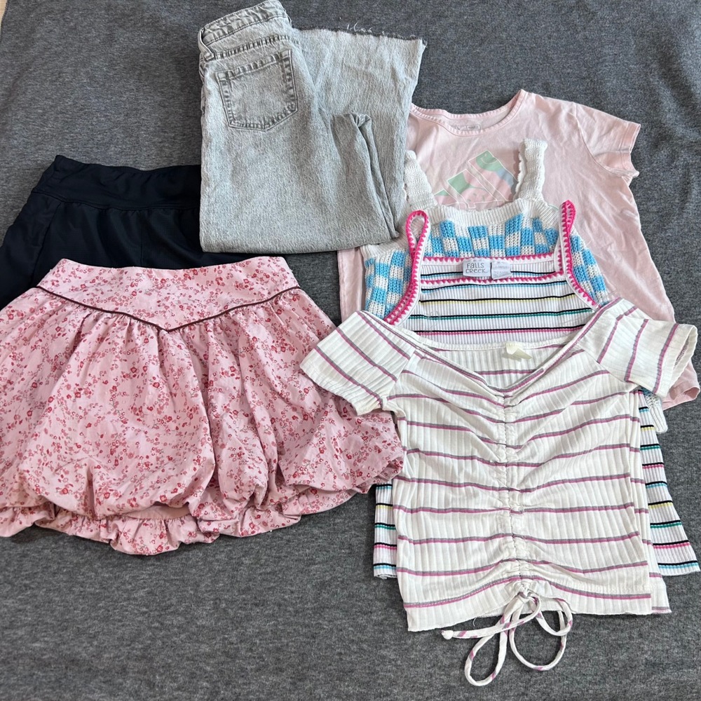 Bundle Girls Clothing Lot 7 pc Adidas Falls Creek Wide Leg Jeans Skirt Tops XS-L